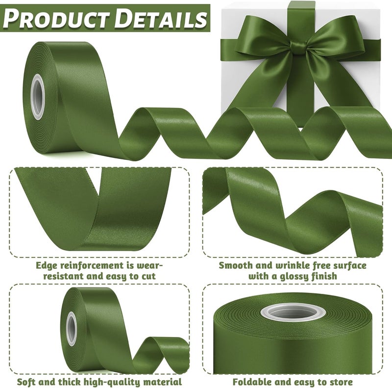 Fullive Army Green Christmas Ribbon, 1 1/2 Inch 30 Yards Ribbons for Crafts, Polyester Satin Ribbon for Gift Wrapping for St. Patrick's Day Christmas Decorations Wrapping Bouquet Floral Arrangements - Image 3